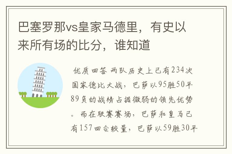 巴塞罗那vs皇家马德里,有史以来所有场的比分,谁知道