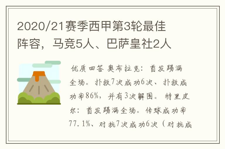 2020/21赛季西甲第3轮最佳阵容,马竞5人、巴萨皇社2人