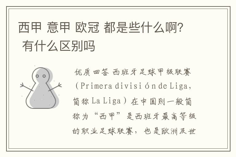 西甲 意甲 欧冠 都是些什么啊? 有什么区别吗