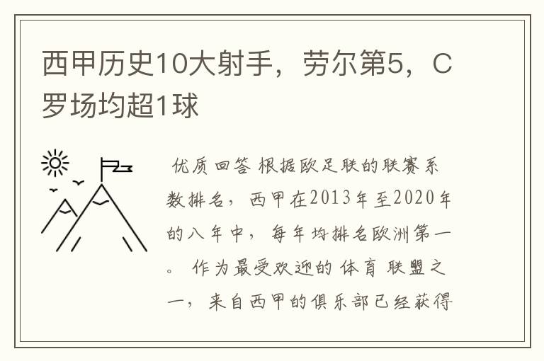 西甲历史10大射手,劳尔第5,C罗场均超1球