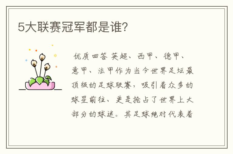 5大联赛冠军都是谁?
