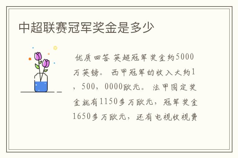 中超联赛冠军奖金是多少