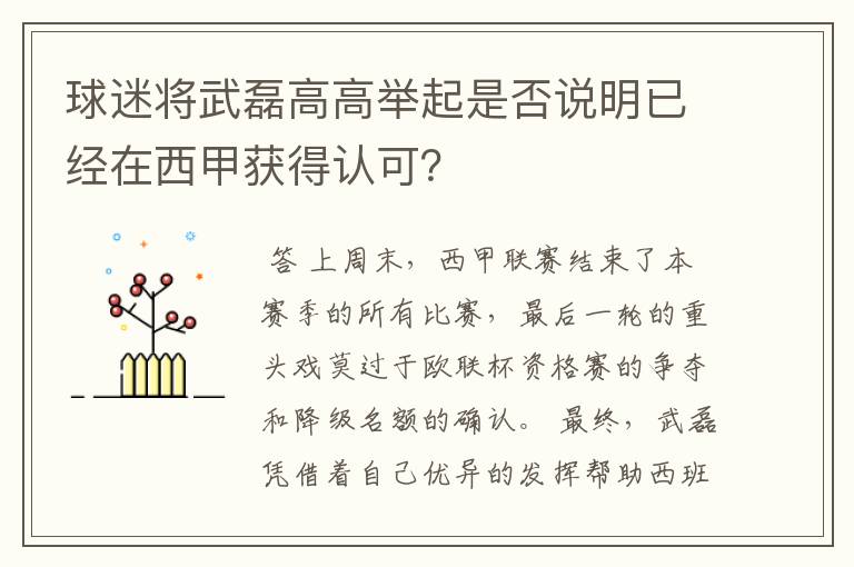 球迷将武磊高高举起是否说明已经在西甲获得认可?
