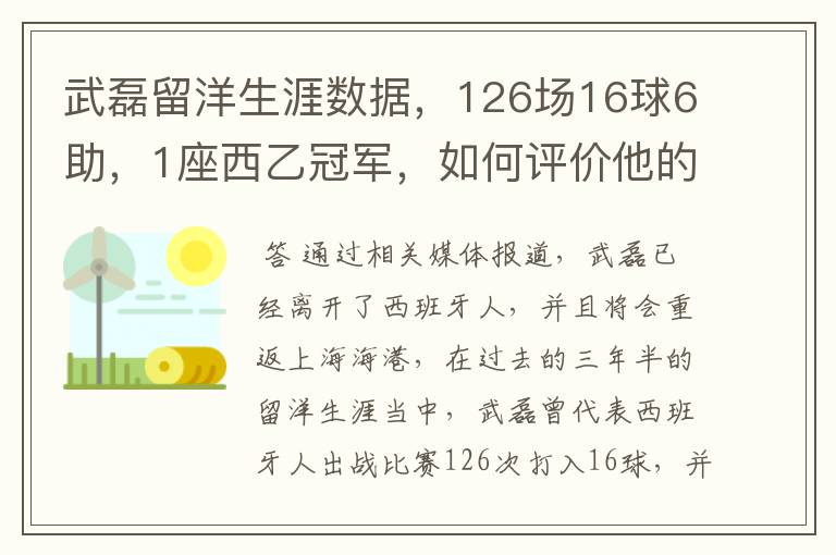 武磊留洋生涯数据,126场16球6助,1座西乙冠军,如何评价他的表现?