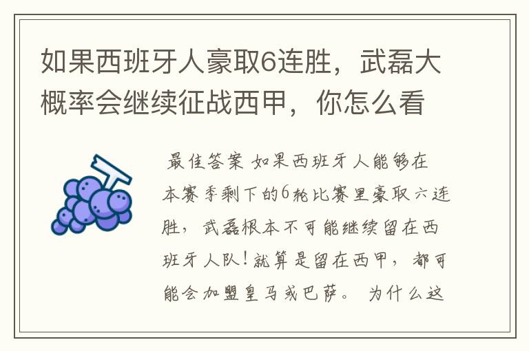 如果西班牙人豪取6连胜,武磊大概率会继续征战西甲,你怎么看?