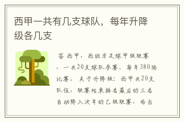 西甲一共有几支球队,每年升降级各几支