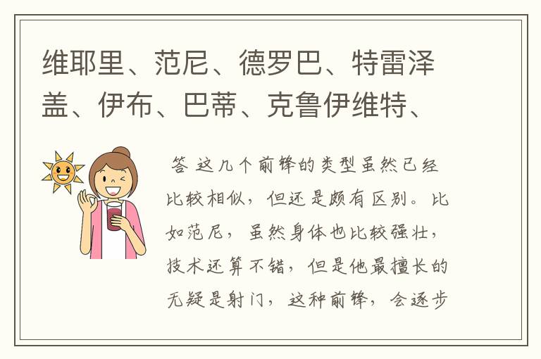 维耶里、范尼、德罗巴、特雷泽盖、伊布、巴蒂、克鲁伊维特、巴斯滕这几个大个子中锋你们觉得谁更强,排名