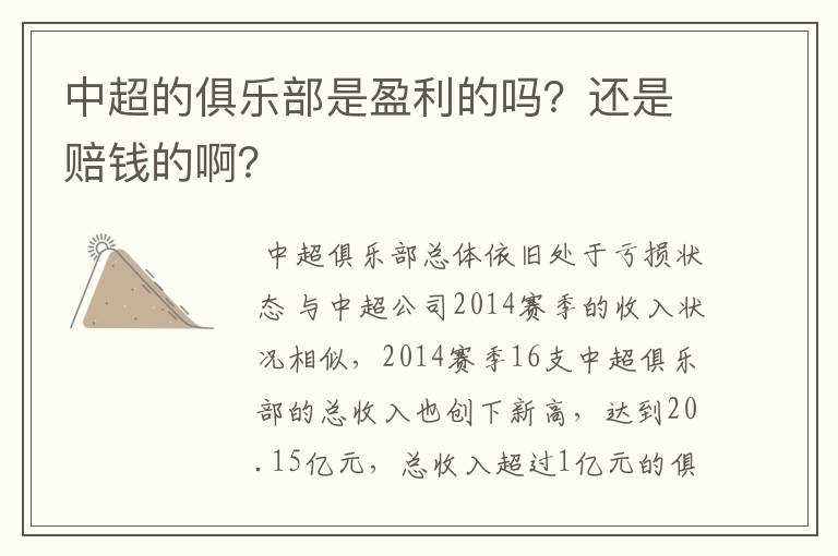 中超的俱乐部是盈利的吗?还是赔钱的啊?