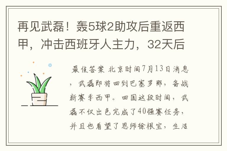再见武磊!轰5球2助攻后重返西甲,冲击西班牙人主力,32天后首秀