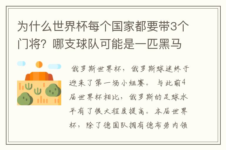 为什么世界杯每个国家都要带3个门将?哪支球队可能是一匹黑马?