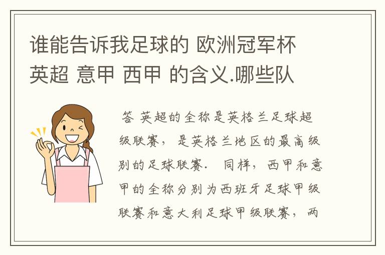 谁能告诉我足球的 欧洲冠军杯 英超 意甲 西甲 的含义.哪些队 怎么进行比赛的.