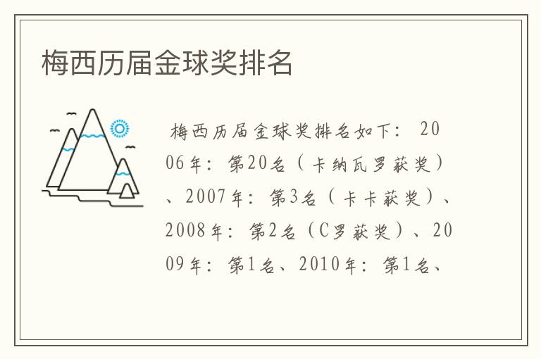 梅西历届金球奖排名