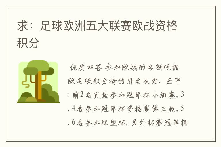 求:足球欧洲五大联赛欧战资格积分