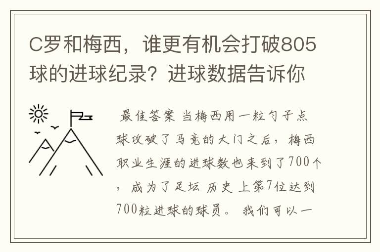 C罗和梅西,谁更有机会打破805球的进球纪录?进球数据告诉你答案