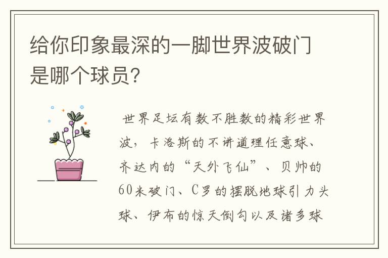 给你印象最深的一脚世界波破门是哪个球员?