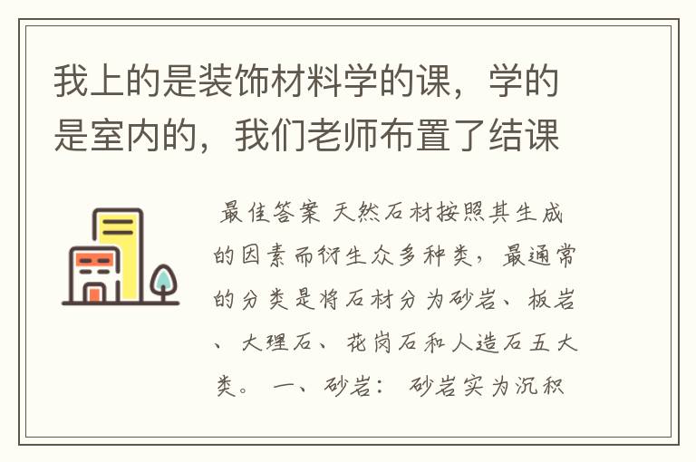 我上的是装饰材料学的课,学的是室内的,我们老师布置了结课作业。有点问题请教大家
