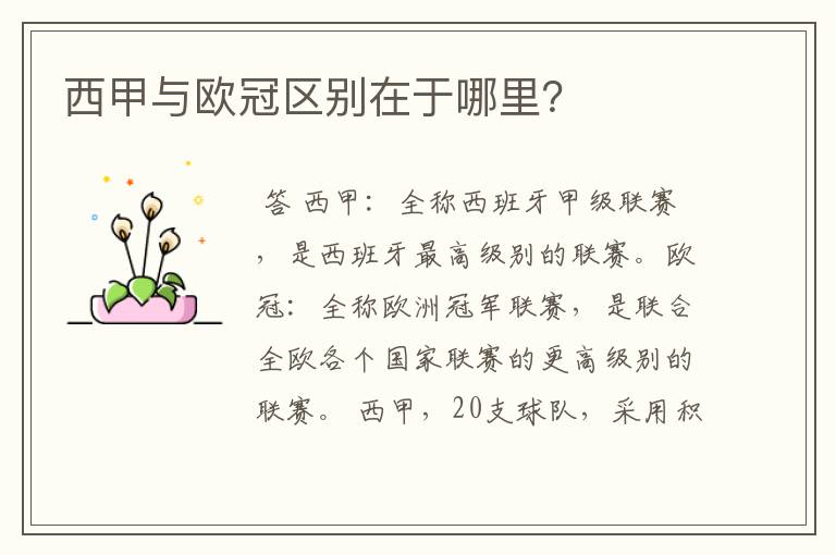 西甲与欧冠区别在于哪里？
