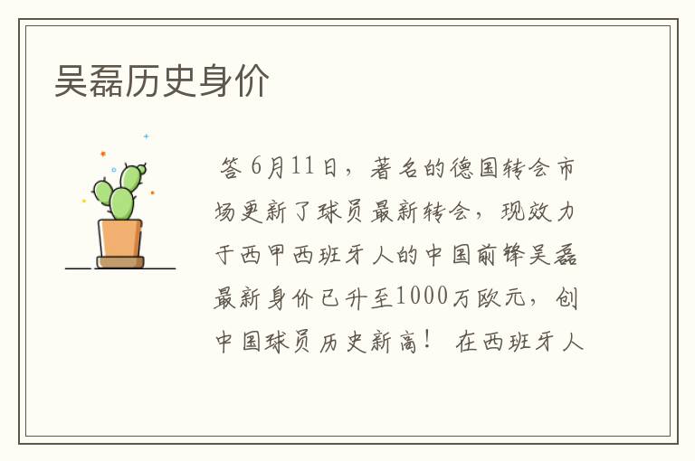 吴磊历史身价