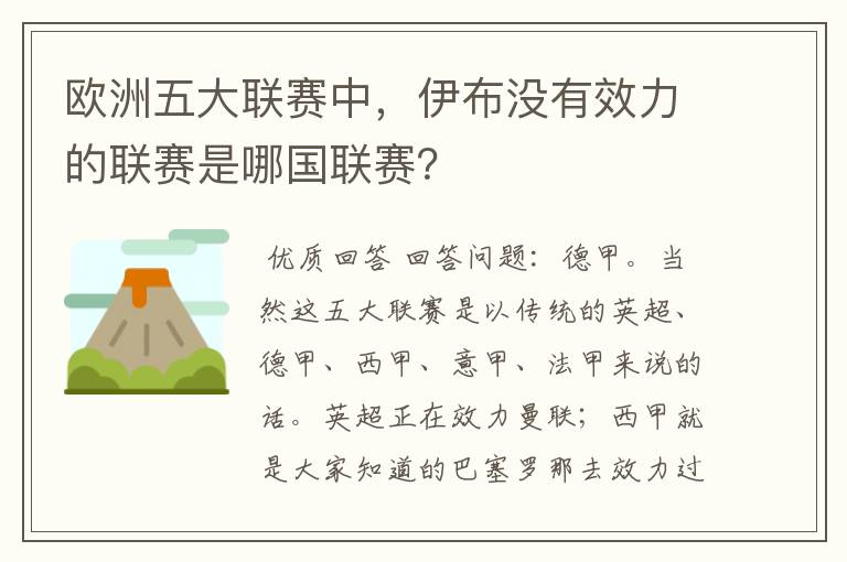 欧洲五大联赛中,伊布没有效力的联赛是哪国联赛?