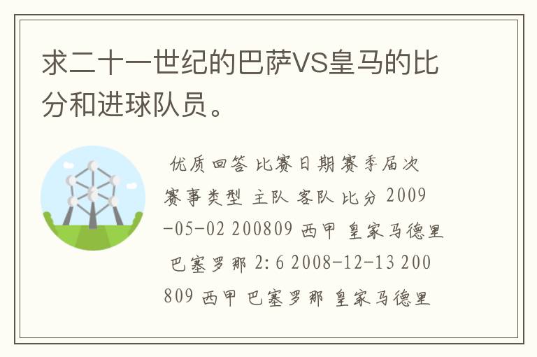 求二十一世纪的巴萨VS皇马的比分和进球队员。