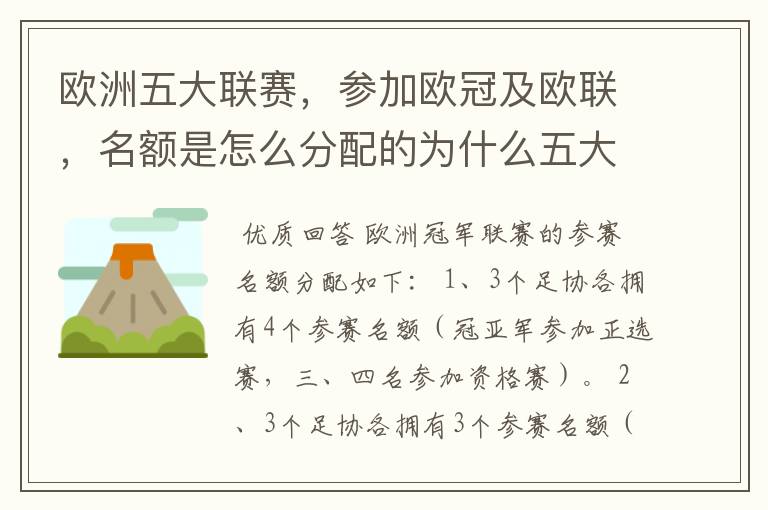 欧洲五大联赛,参加欧冠及欧联,名额是怎么分配的为什么五大联赛只有法甲