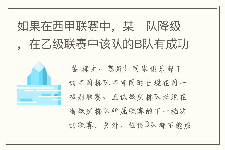 如果在西甲联赛中,某一队降级,在乙级联赛中该队的B队有成功升级,那么第二年的联赛将会怎么样呢?