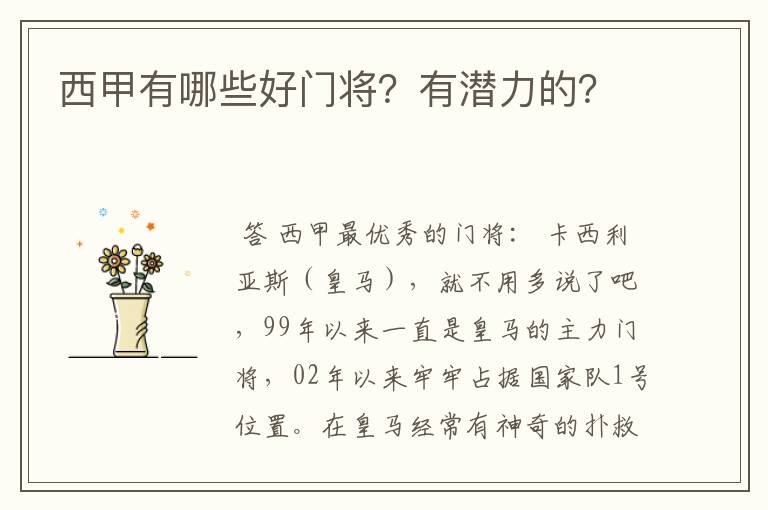 西甲有哪些好门将?有潜力的?