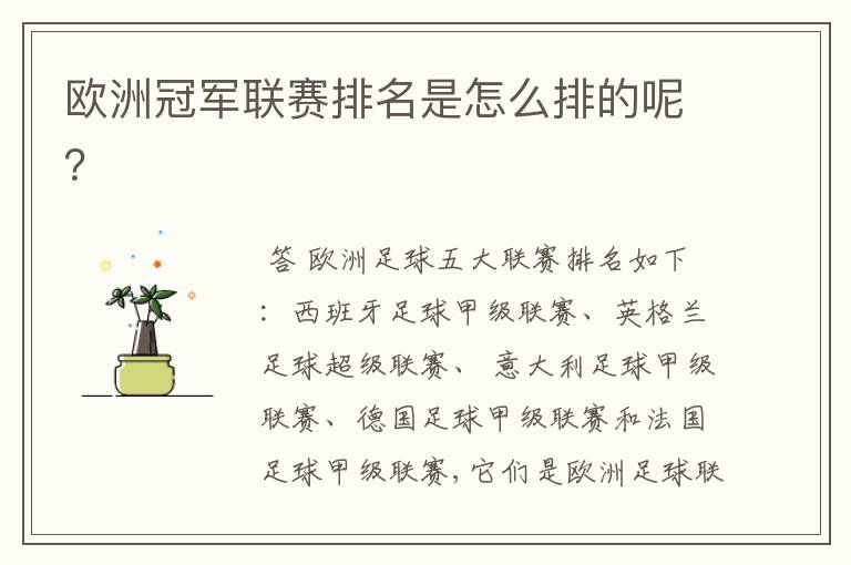欧洲冠军联赛排名是怎么排的呢?
