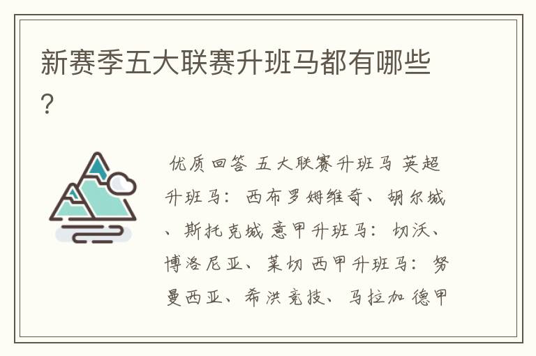 新赛季五大联赛升班马都有哪些?