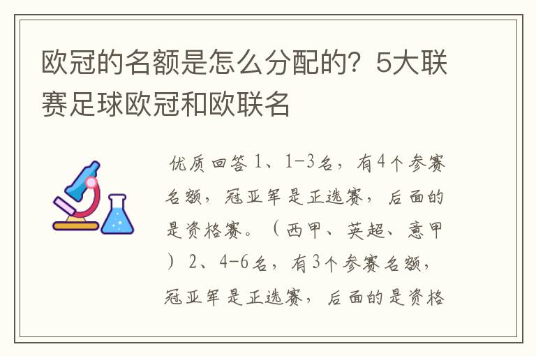 欧冠的名额是怎么分配的?5大联赛足球欧冠和欧联名