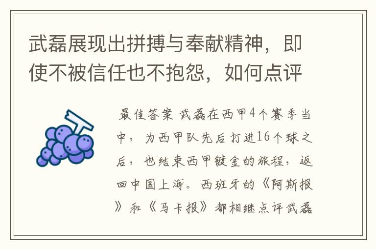 武磊展现出拼搏与奉献精神,即使不被信任也不抱怨,如何点评他在西甲表现?