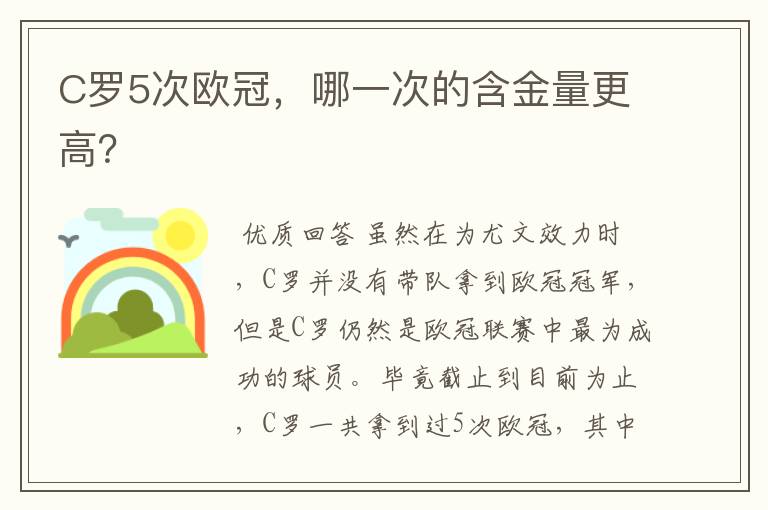 C罗5次欧冠,哪一次的含金量更高?