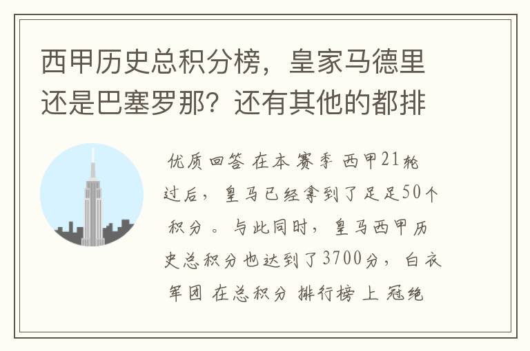 西甲历史总积分榜,皇家马德里还是巴塞罗那?还有其他的都排出来。