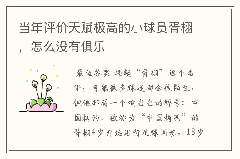 当年评价天赋极高的小球员胥栩,怎么没有俱乐