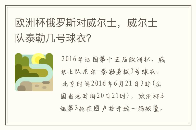 欧洲杯俄罗斯对威尔士，威尔士队泰勒几号球衣？