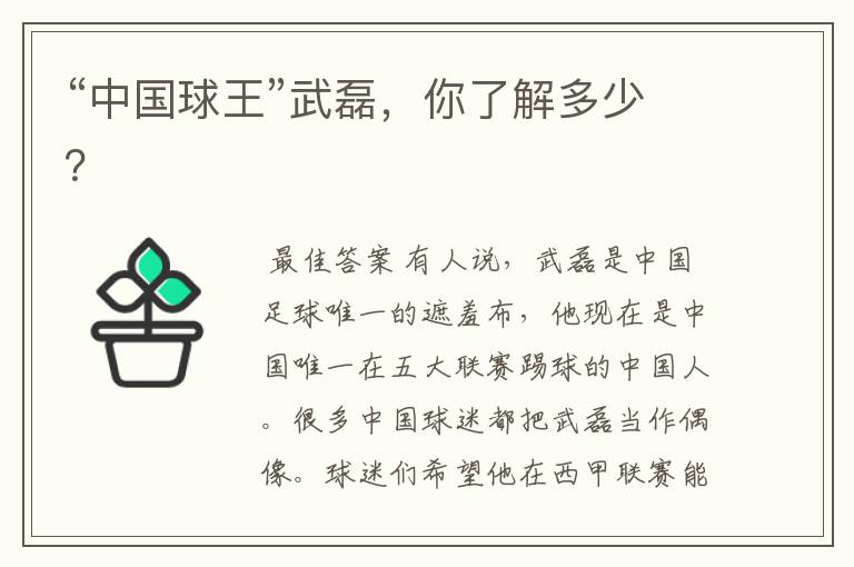 “中国球王”武磊,你了解多少?