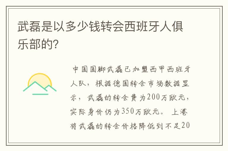 武磊是以多少钱转会西班牙人俱乐部的?