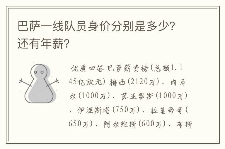 巴萨一线队员身价分别是多少?还有年薪?
