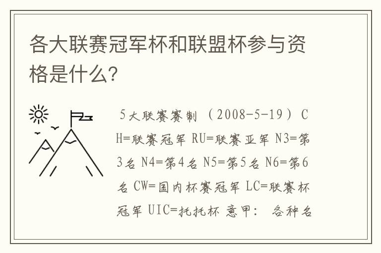 各大联赛冠军杯和联盟杯参与资格是什么?