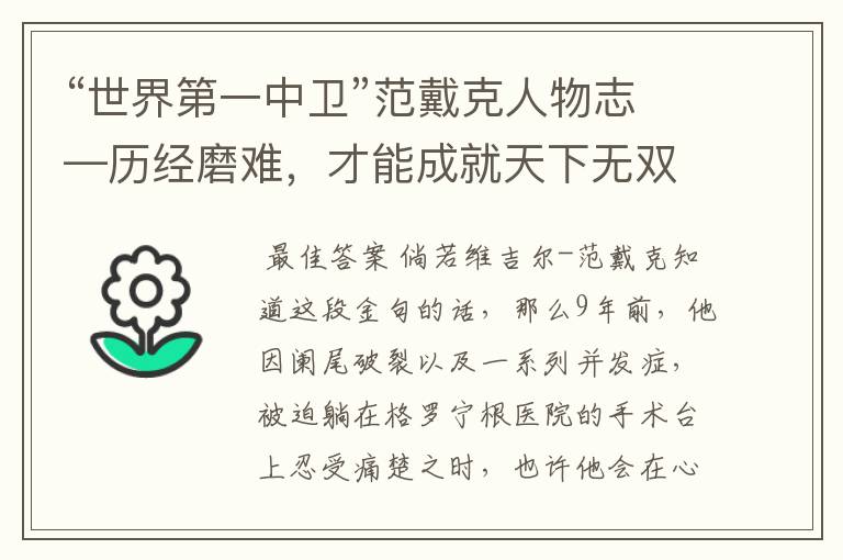 “世界第一中卫”范戴克人物志—历经磨难,才能成就天下无双