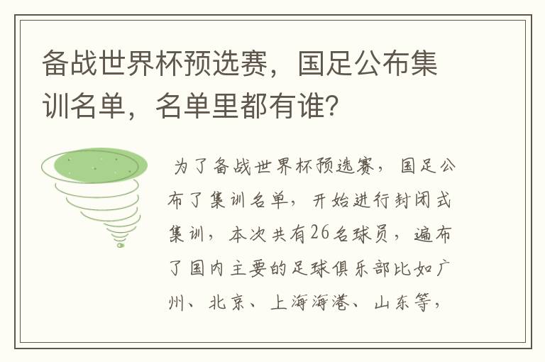 备战世界杯预选赛,国足公布集训名单,名单里都有谁?