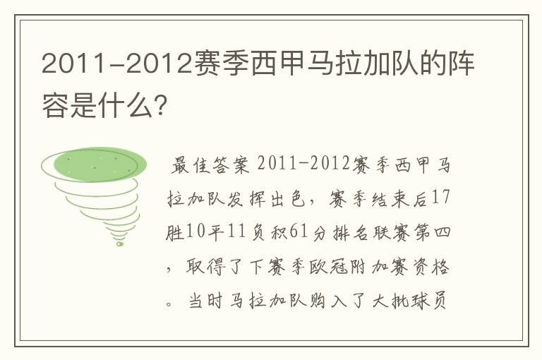 2011-2012赛季西甲马拉加队的阵容是什么?