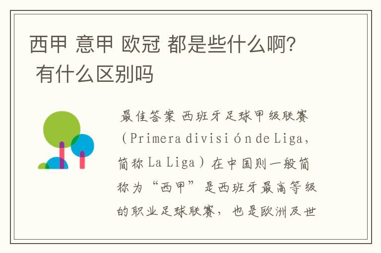 西甲 意甲 欧冠 都是些什么啊? 有什么区别吗