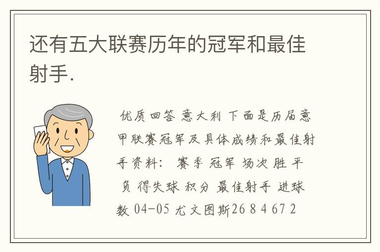 还有五大联赛历年的冠军和最佳射手.