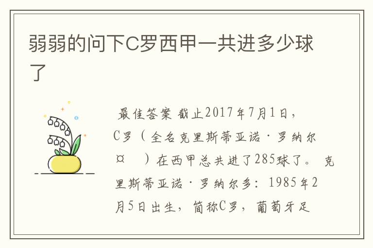 弱弱的问下C罗西甲一共进多少球了