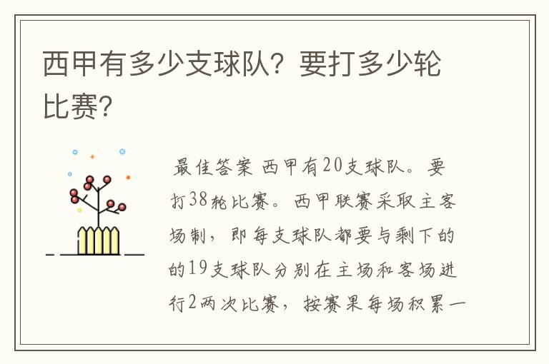 西甲有多少支球队?要打多少轮比赛?