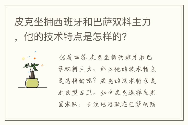 皮克坐拥西班牙和巴萨双料主力,他的技术特点是怎样的?
