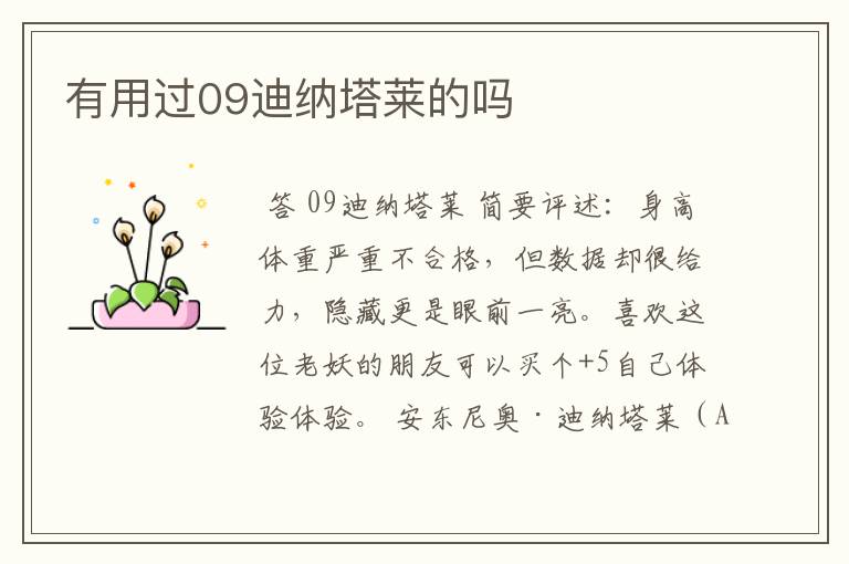 有用过09迪纳塔莱的吗