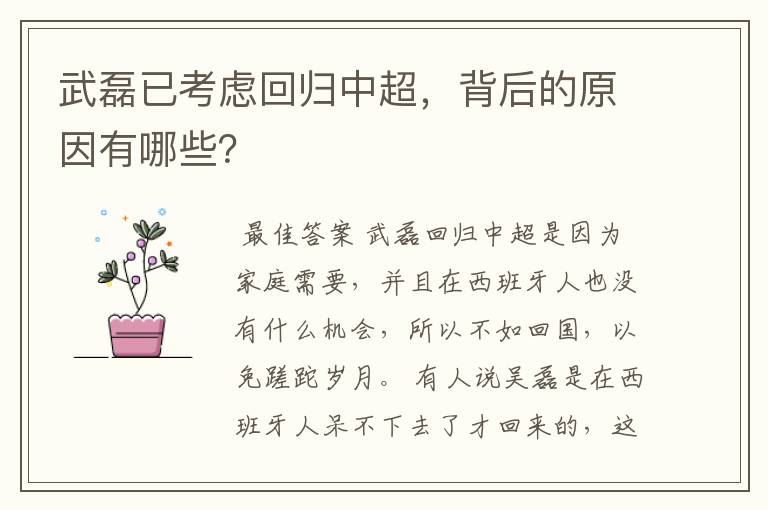 武磊已考虑回归中超,背后的原因有哪些?