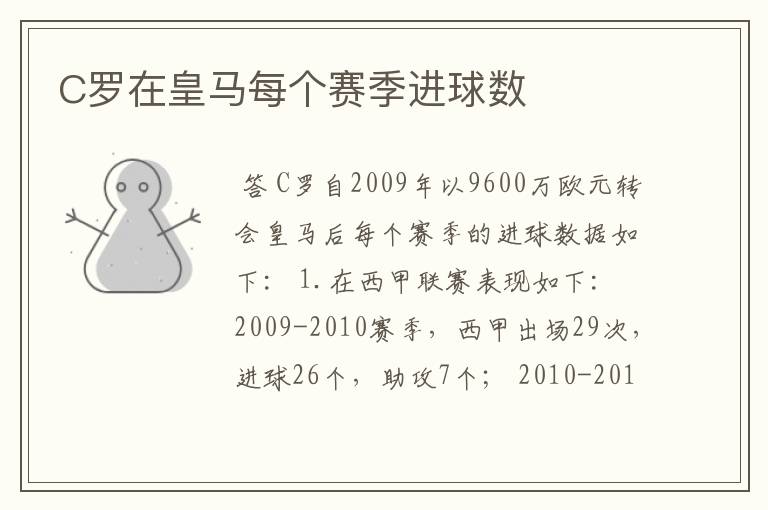 C罗在皇马每个赛季进球数